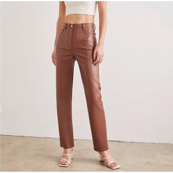 Wilfred Pants - Wilfred Melina Brown Faux Leather Straight Leg Pants Size 6